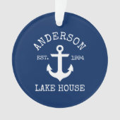 Nautic Lake House Anchor Family Name Blue Ornament (Vorderseite)