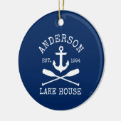Nautic Lake House Anchor Oars Familienname Blau Keramik Ornament (Links)