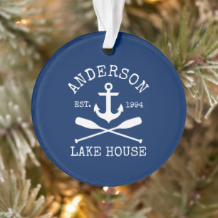 Nautic Lake House Anchor Oars Familienname Blau Ornament