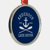 Nautic Lake House Anchor Oars Familienname Blau Ornament Aus Metall (Rechts)