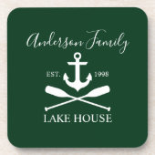 Nautic Lake House Anchor Oars Familienname Grün Getränkeuntersetzer (Vorderseite)