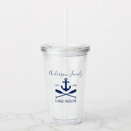 Nautic Lake House Anchor Oars Family Navy Blue Acryltrinkbecher