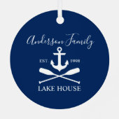 Nautic Lake House Anchor Oars Family Navy Blue Ornament Aus Metall (Rückseite)