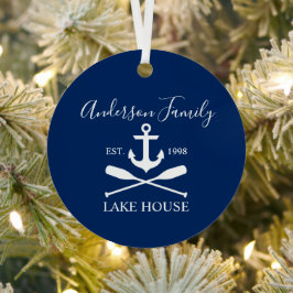 Nautic Lake House Anchor Oars Family Navy Blue Ornament Aus Metall