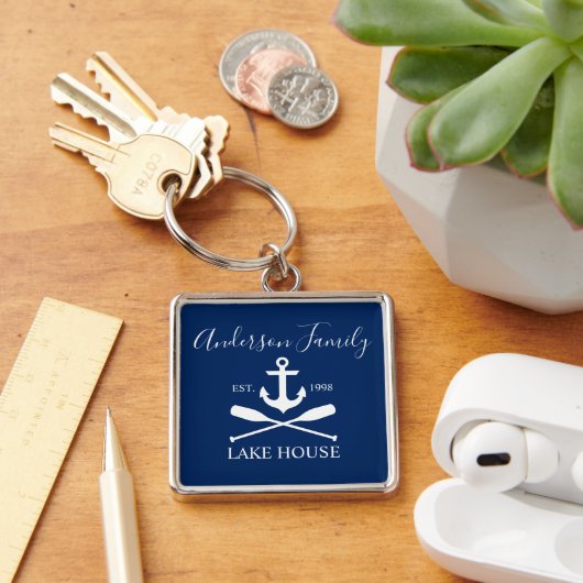 Nautic Lake House Anchor Oars Family Navy Blue Schlüsselanhänger (Schreibtisch)