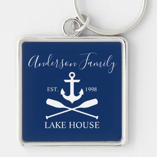 Nautic Lake House Anchor Oars Family Navy Blue Schlüsselanhänger (Vorne)