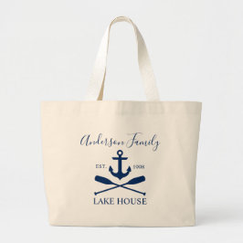 Nautic Lake House Anchor Oars Navy Blue Family Jumbo Stoffbeutel