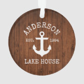 Nautic Lake House Anchor Wood Familienname Ornament (Rückseite)