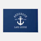 Nautic Lake House Familienname Anchor Navy Blue Fußmatte (Vorderseite)