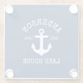 Nautic Lake House Familienname Anchor Navy Blue Glasuntersetzer (Rückseite)