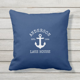 Nautic Lake House Familienname Anchor Navy Blue Kissen