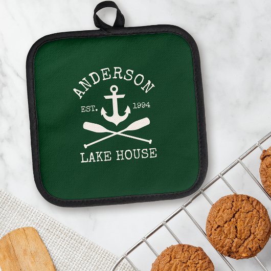 Nautic Lake House Family Anchor Oars Green Topflappen