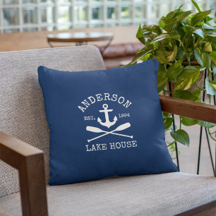 Nautic Lake House Family Anchor Oars Navy Blue Kissen