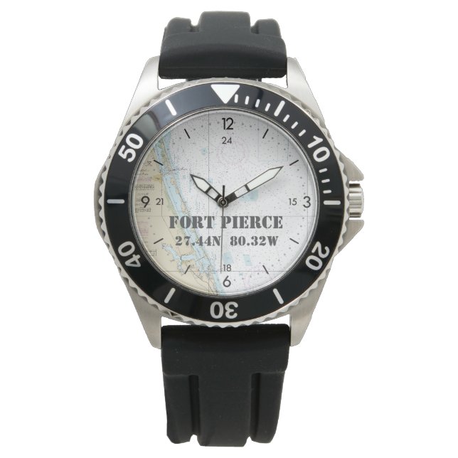 Nautic Latitude Longitude Boater Fort Pierce FL Armbanduhr (Vorderseite)