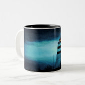 Nautic Leuchtturm eine regnerische dunkle Nacht Zweifarbige Tasse (Vorderseite Links)