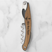 Nautic Light Wood Grain Personalisiert Boat Name Kellnermesser (Vorderseite)