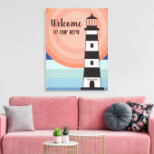 Nautic Lighthouse Blue Orange Ombre' Sun Willkomme Leinwanddruck (Insitu (Wohnzimmer))