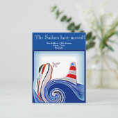 Nautic Lighthouse Boot - Neue Adresse Postkarte (Stehend Vorderseite)