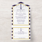 Nautic Lighthouse Navy Stripe Hochzeit Real Foil All-in-One-Einladung (Innenseite)