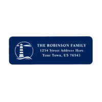 Nautic Lighthouse Ocean Waves Navy Blue Address