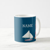 Nautic Lighthouse Sailboat Name Red White Blue Kaffeetasse (VorderseiteRechts)