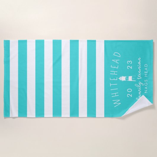 Nautic Lighthouse Stripe Aqua Monogram Strandtuch (Vorderseite)