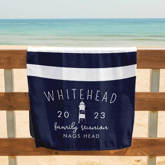 Nautic Lighthouse Stripe Navy Monogram Strandtuch