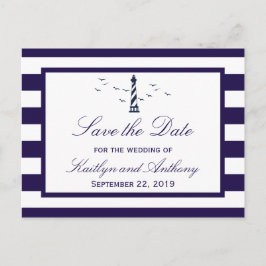 Nautic Lighthouse Wedding speichern das Datum Ankündigungspostkarte