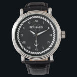 Nautic Luxus Uhrengeschenk mit individuelle Name Armbanduhr<br><div class="desc">Nautic Luxus Uhrengeschenk für Männer's Geburtstag, Hochzeit, Ruhestand, Leistung, Urlaub etc. Schaffen Sie sich Ihr eigenes luxuriöses Geschenk für ihn. Stilvolles Design mit schicken römischen Zahlen und eleganter Schriftzeichen. Personalisierte Vorlage für Name, Nachname oder Schiffsname plus Monogramm. Geben Sie optional das Geburtsjahr oder das Ruhestandsdatum an. Moderne und klassische Herren...</div>