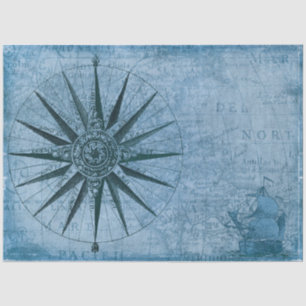 Nautic Map Sailboat Compass Decoupage Blue Seidenpapier