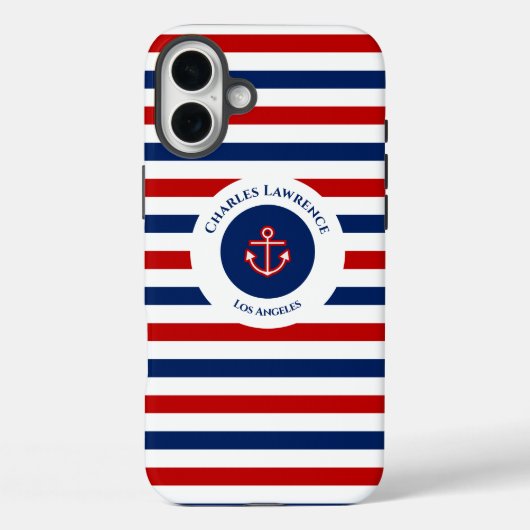 Nautic Marine Navy Blaue weiße Streifen Case-Mate iPhone Hülle (Rückseite)
