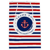 Nautic Marine Navy Blaue weiße Streifen Mittlere Geschenktüte (Vorderseite)