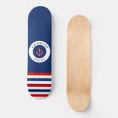 Nautic Marine Navy Blaue weiße Streifen Skateboard (Vorderseite)
