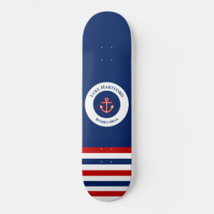 Nautic Marine Navy Blaue weiße Streifen Skateboard