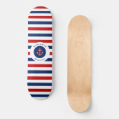 Nautic Marine Navy Blaue weiße Streifen Skateboard (Vorderseite)
