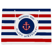 Nautic Marine Navy Blue Red White Stripes wünscht Große Geschenktüte (Vorderseite)