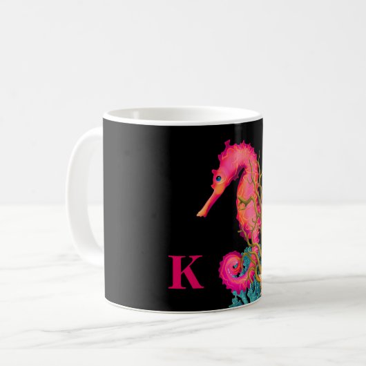 Nautic Marine Seepferd Pink Black Chic Kaffeetasse (Vorderseite Links)