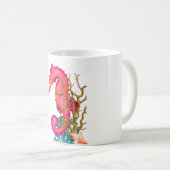 Nautic Marine Seepferd Pink White Chic Kaffeetasse (VorderseiteRechts)
