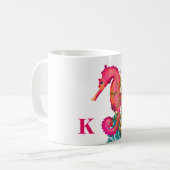 Nautic Marine Seepferd Pink White Chic Kaffeetasse (Vorderseite Links)