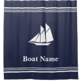 Nautic Midnight Blue und White Sailboat Add Text Duschvorhang (Vorderseite)