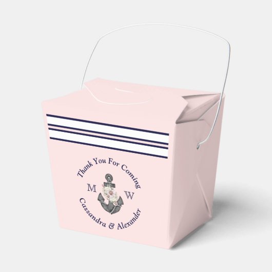 Nautic Mit Monogramm Pink Navy Blue Floral Anchor Geschenkschachtel (Vorderseite)