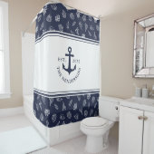 Nautic Mit Monogramm White Navy Blue Anchor Duschvorhang (Beispiel)