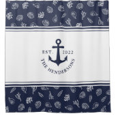 Nautic Mit Monogramm White Navy Blue Anchor Duschvorhang (Vorderseite)