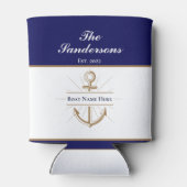 Nautic Modern Bold Blue Anchor Boat Name Dosenkühler (Rückseite)