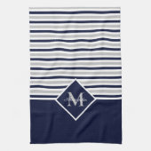 Nautic Modern Navy Blue Gray Monogram Geschirrtuch (Vertikal)
