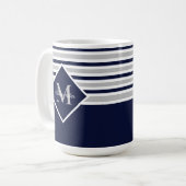 Nautic Modern Navy Blue Gray Monogram Kaffeetasse (Vorderseite Links)