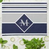 Nautic Modern Navy Blue Gray Monogram Kitchen Geschirrtuch (Gefaltet)