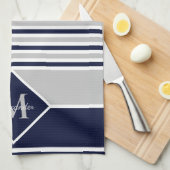 Nautic Modern Navy Blue Gray Monogram Kitchen Geschirrtuch (Viertel Falte)