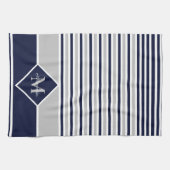Nautic Modern Navy Blue Gray Monogram Kitchen Geschirrtuch (Horizontal)