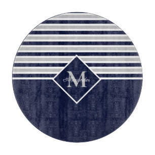 Nautic Modern Navy Blue Gray Monogram Schneidebrett